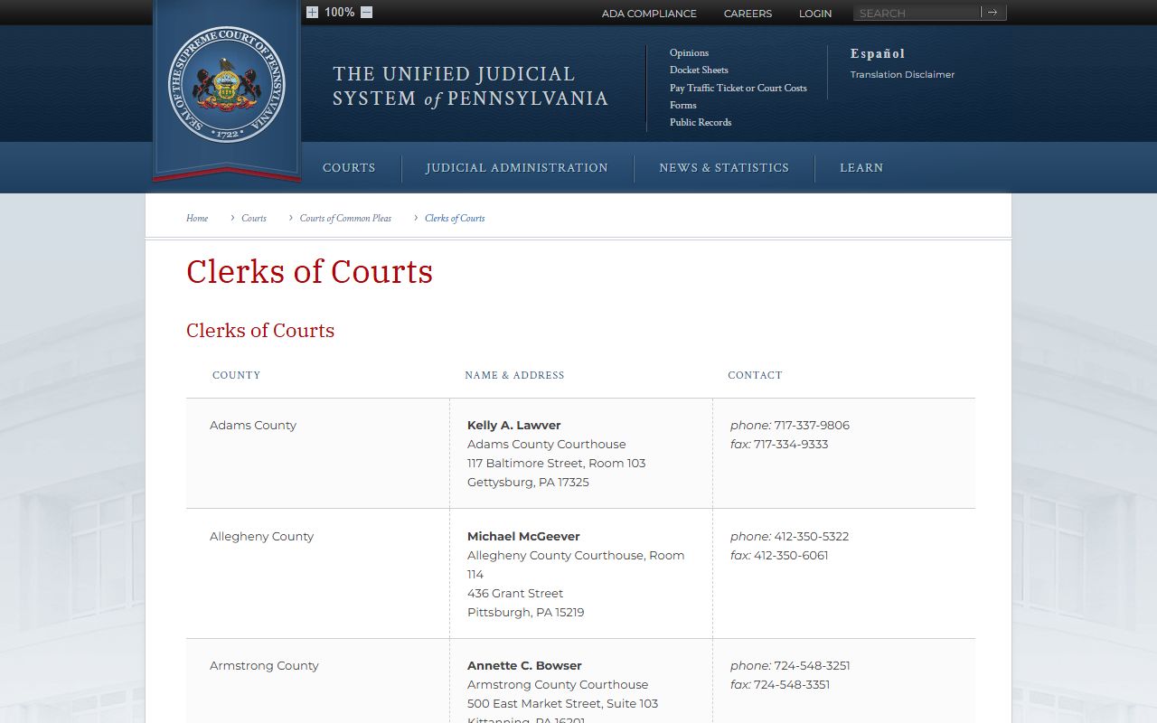 Bedford County arrest records and Clerk of Courts directory