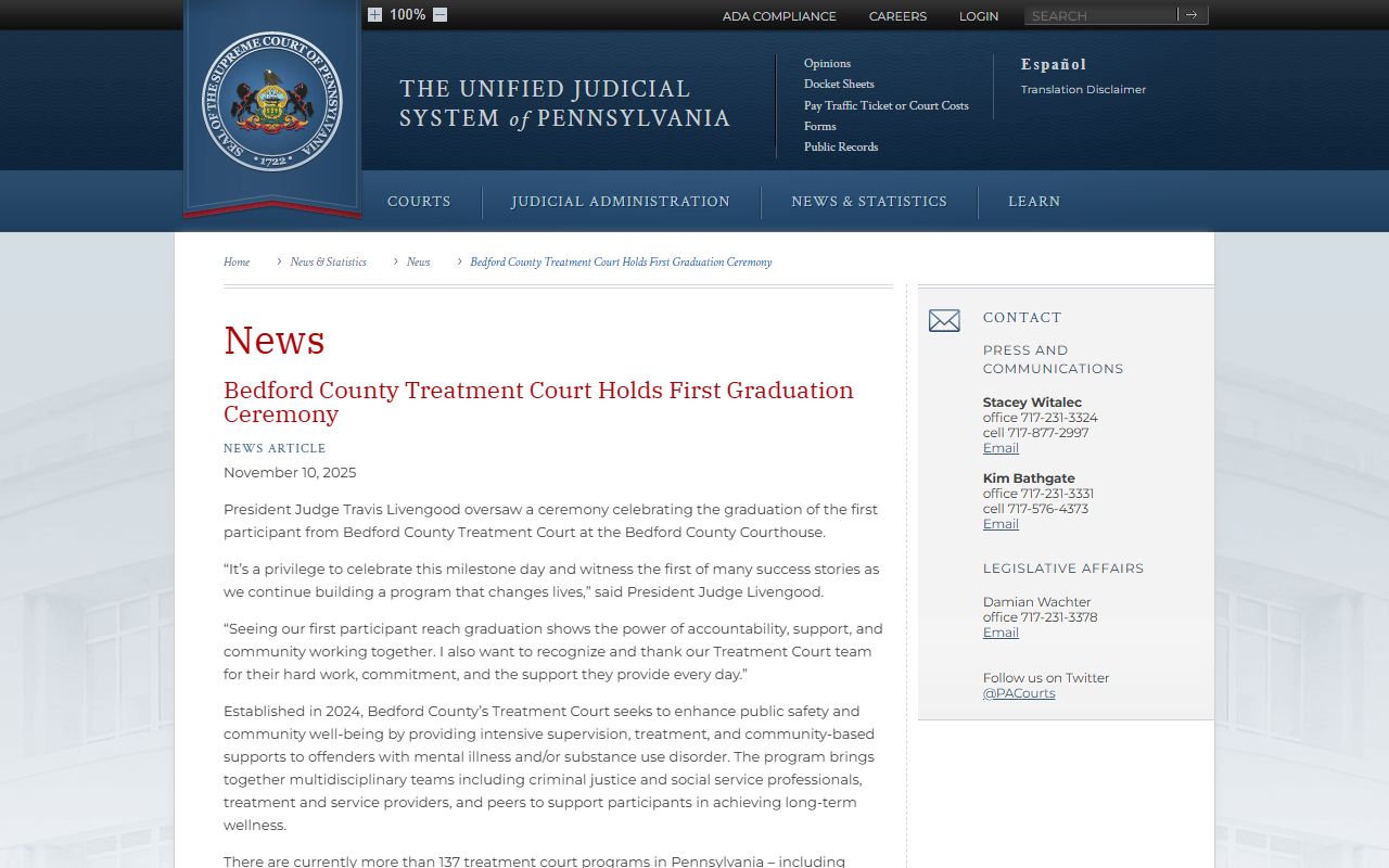 Bedford County arrest records and Treatment Court charge context