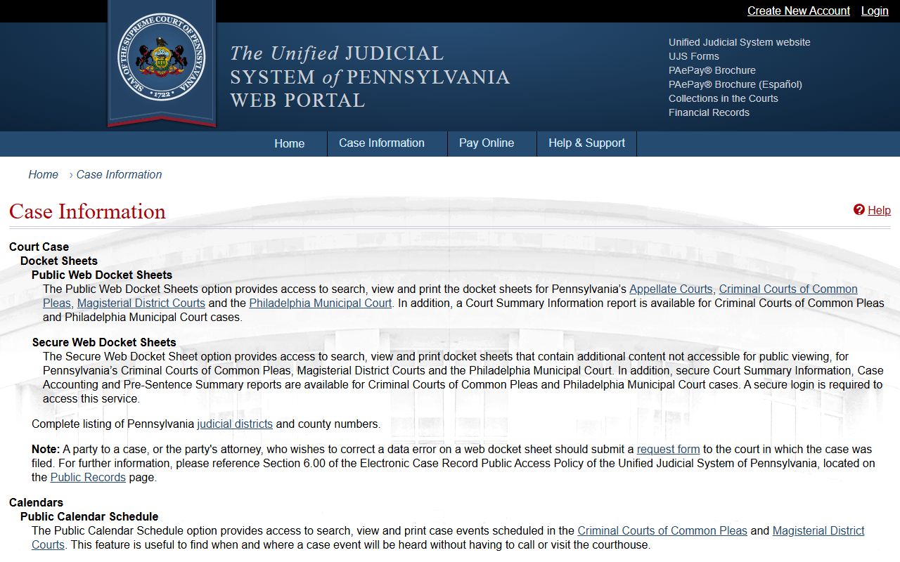 Bedford County court dockets UJS public and secure docket explanation
