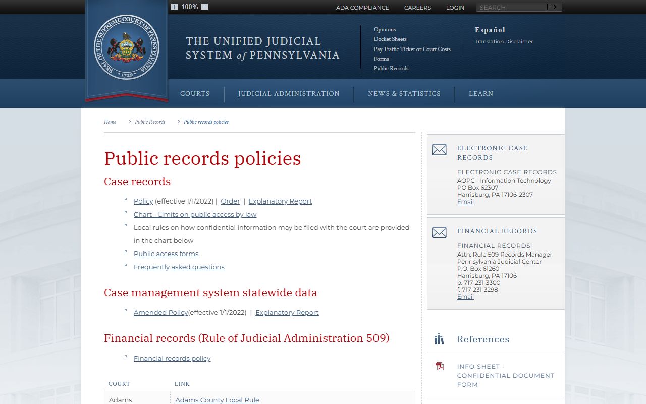 Bedford County court records UJS public access policies