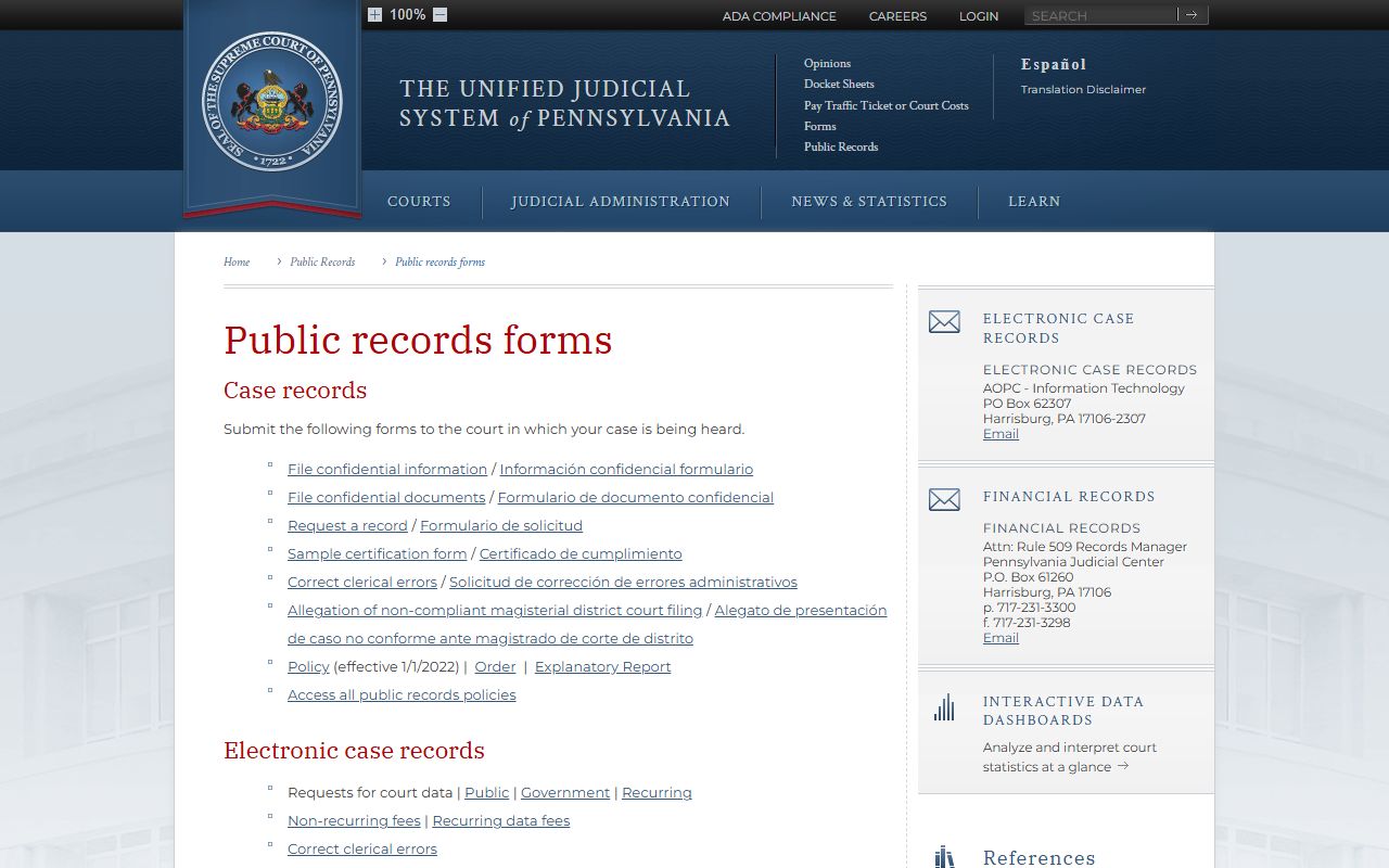 Bedford County court records UJS public records forms