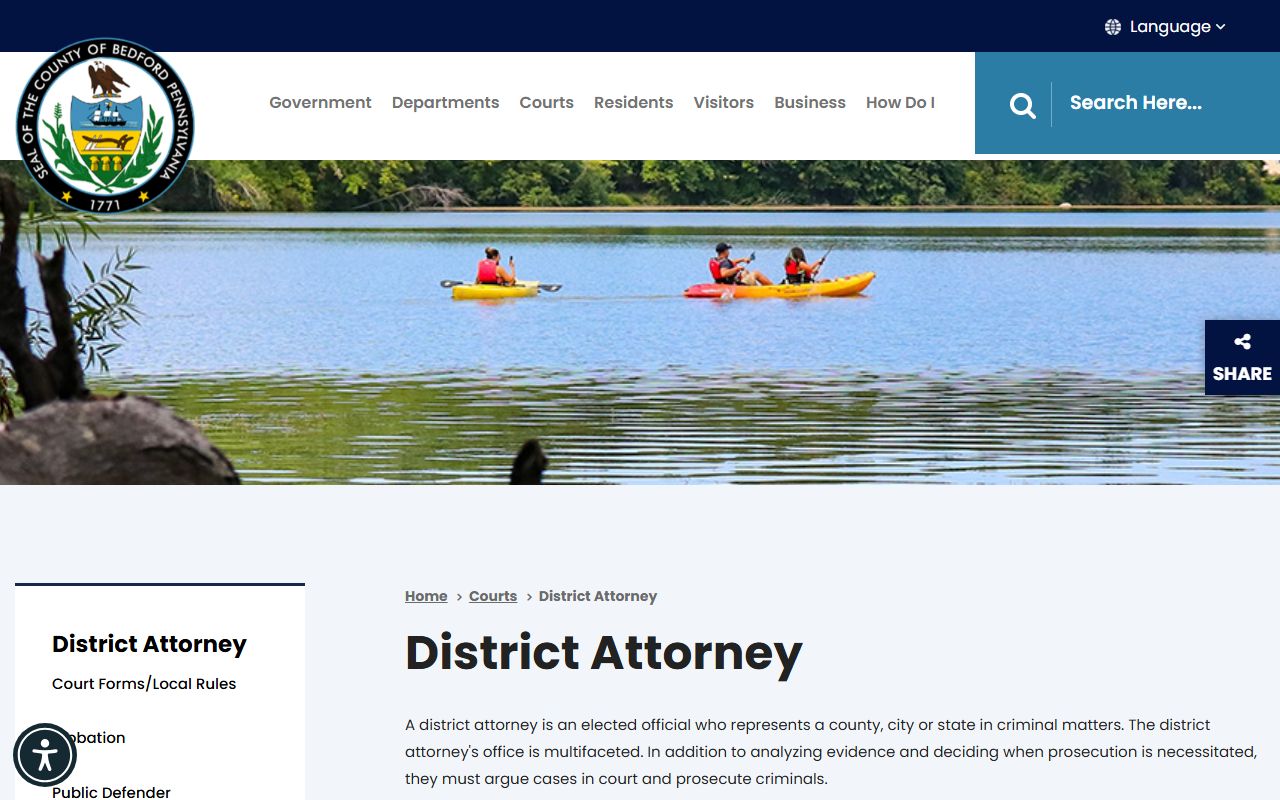 Bedford County criminal court records District Attorney office page