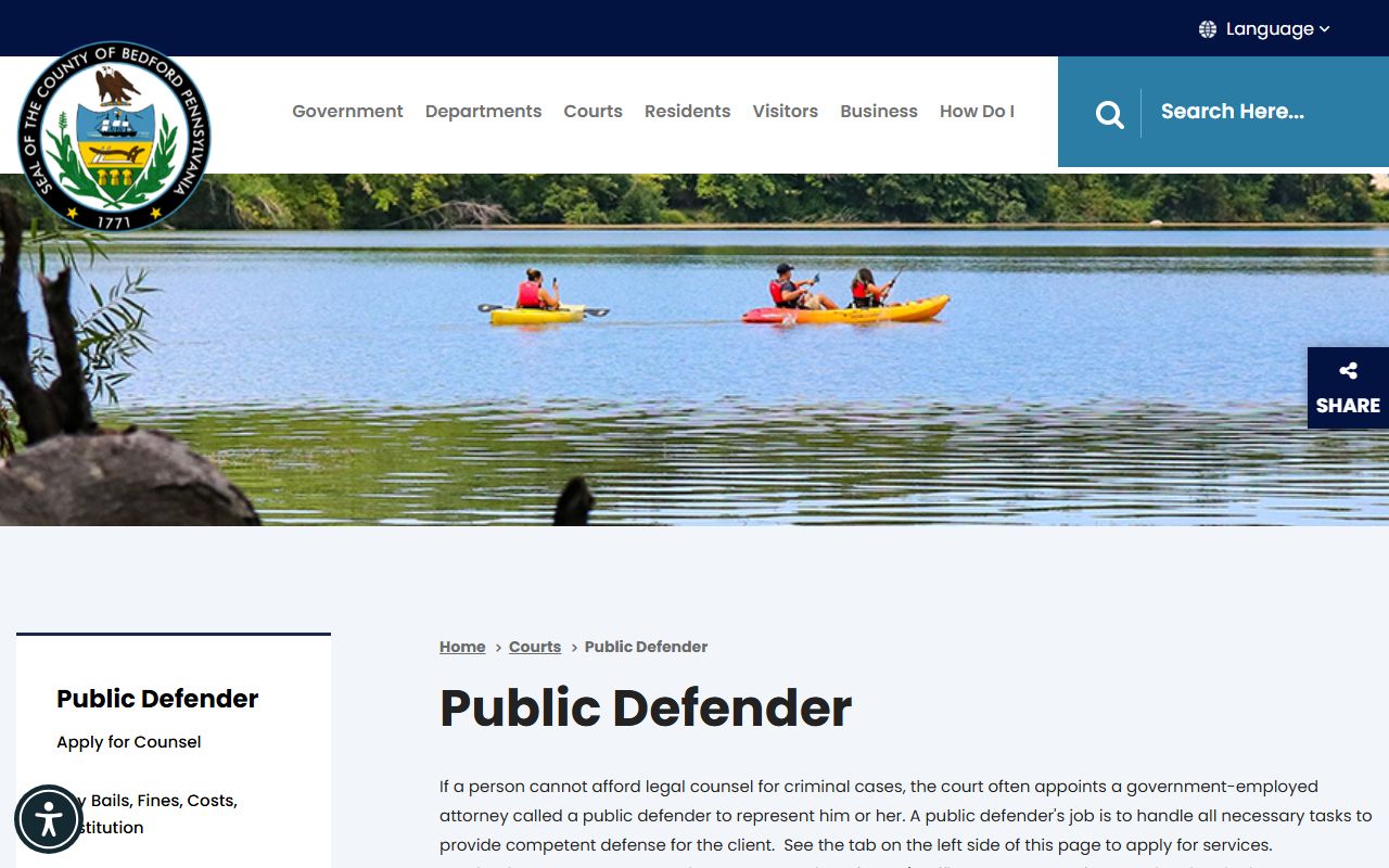 Bedford County criminal court records Public Defender office page