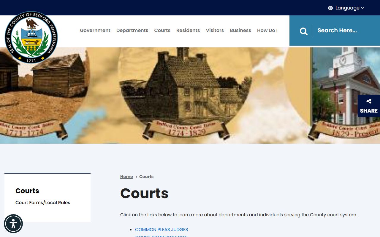 Bedford County Court of Common Pleas court department navigation