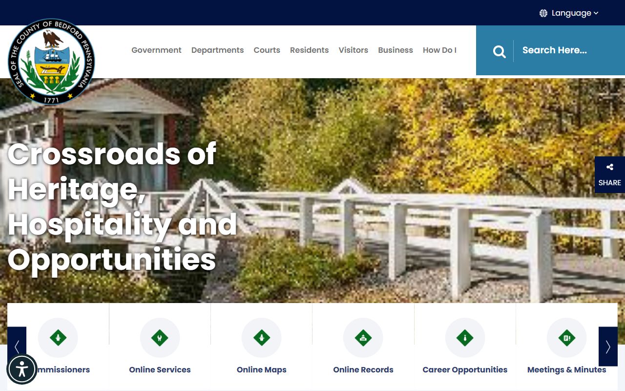 Bedford County Court records county homepage with courthouse contact footer
