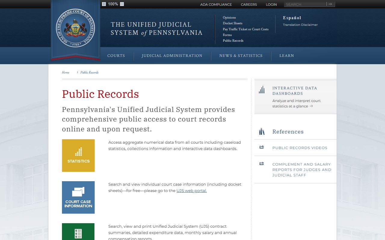 Bedford County Court records Pennsylvania judiciary public records landing page