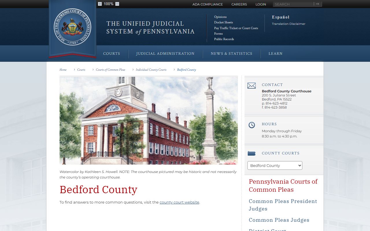 Bedford County Court records Pennsylvania Courts Bedford County Court of Common Pleas page