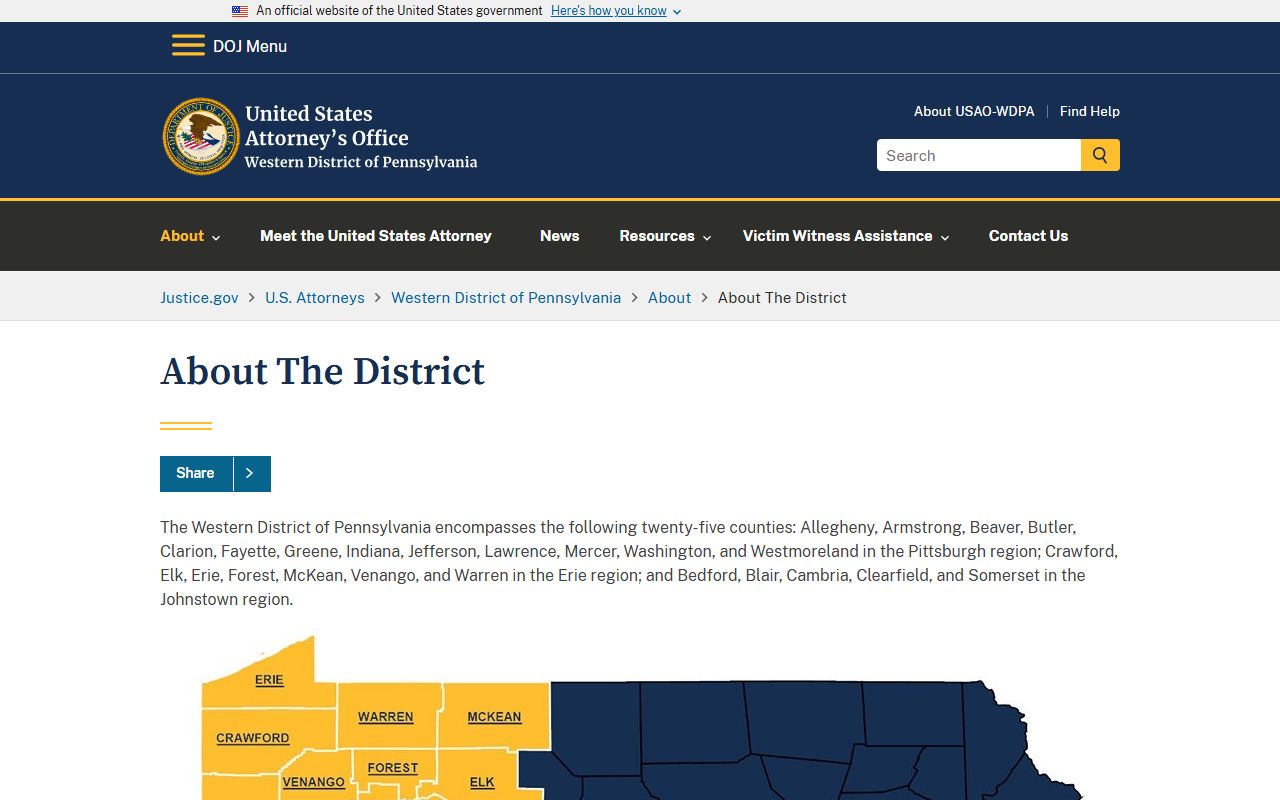 Bedford County Court records U.S. Attorney Western District county coverage