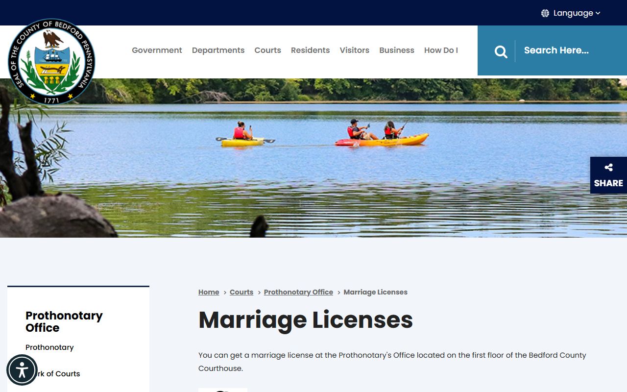 Bedford County marriage records license hours and payment notes