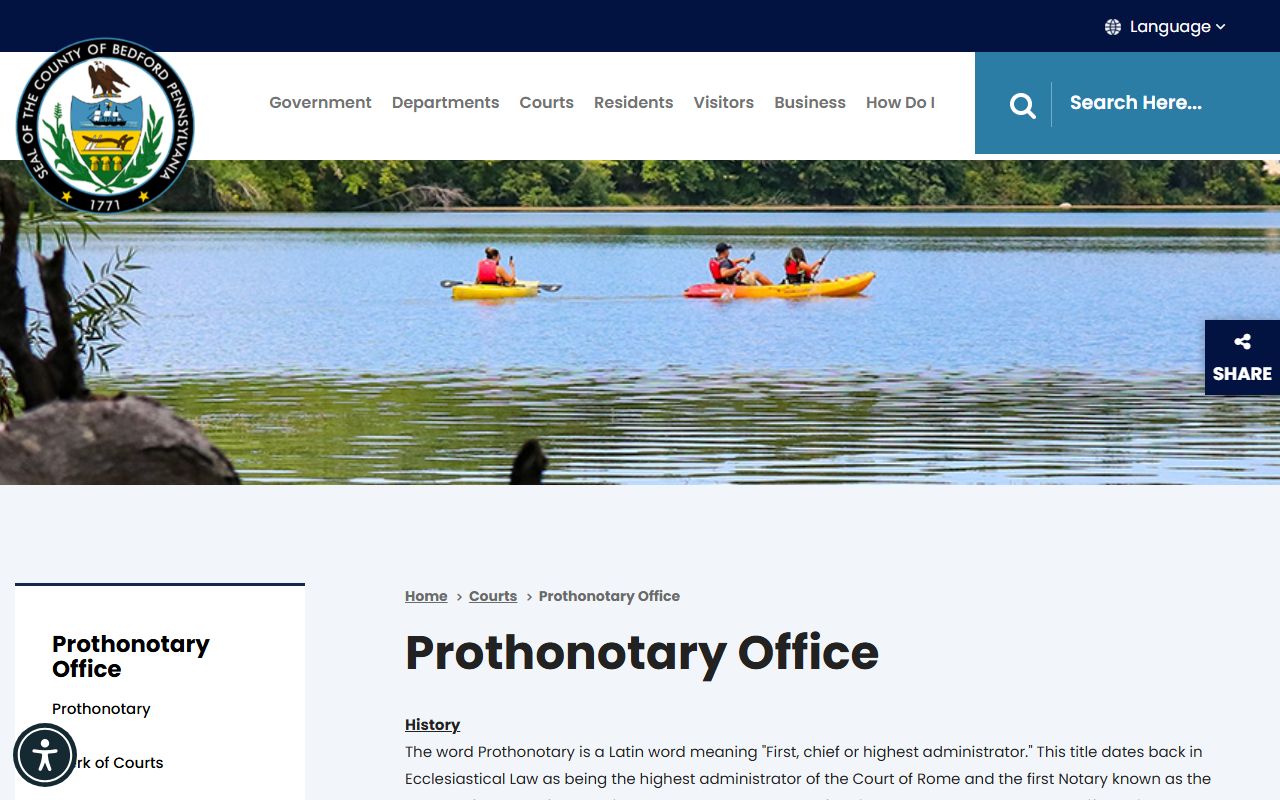 Bedford County marriage and divorce records Prothonotary office page