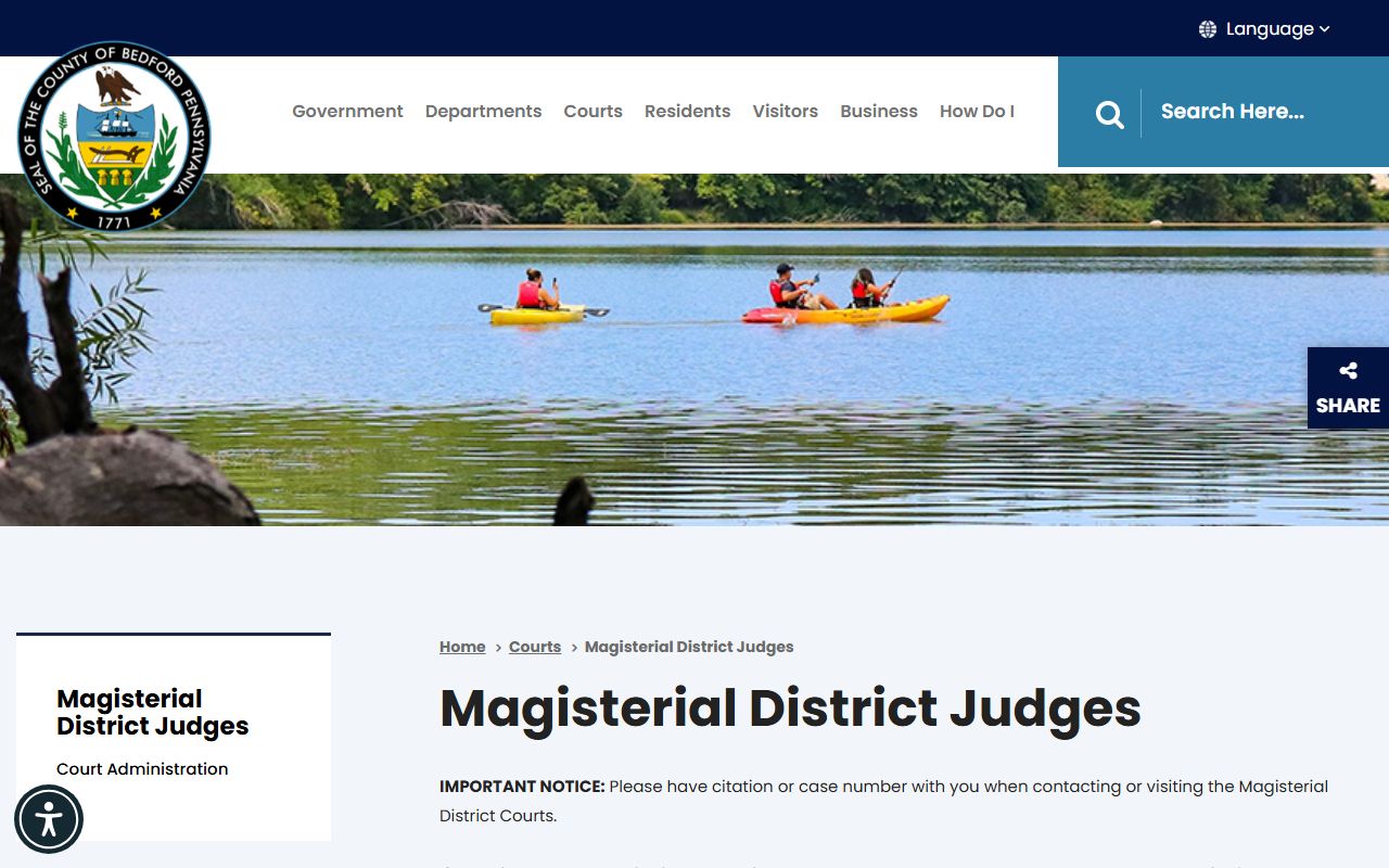 Bedford County traffic court records Magisterial District Judges
