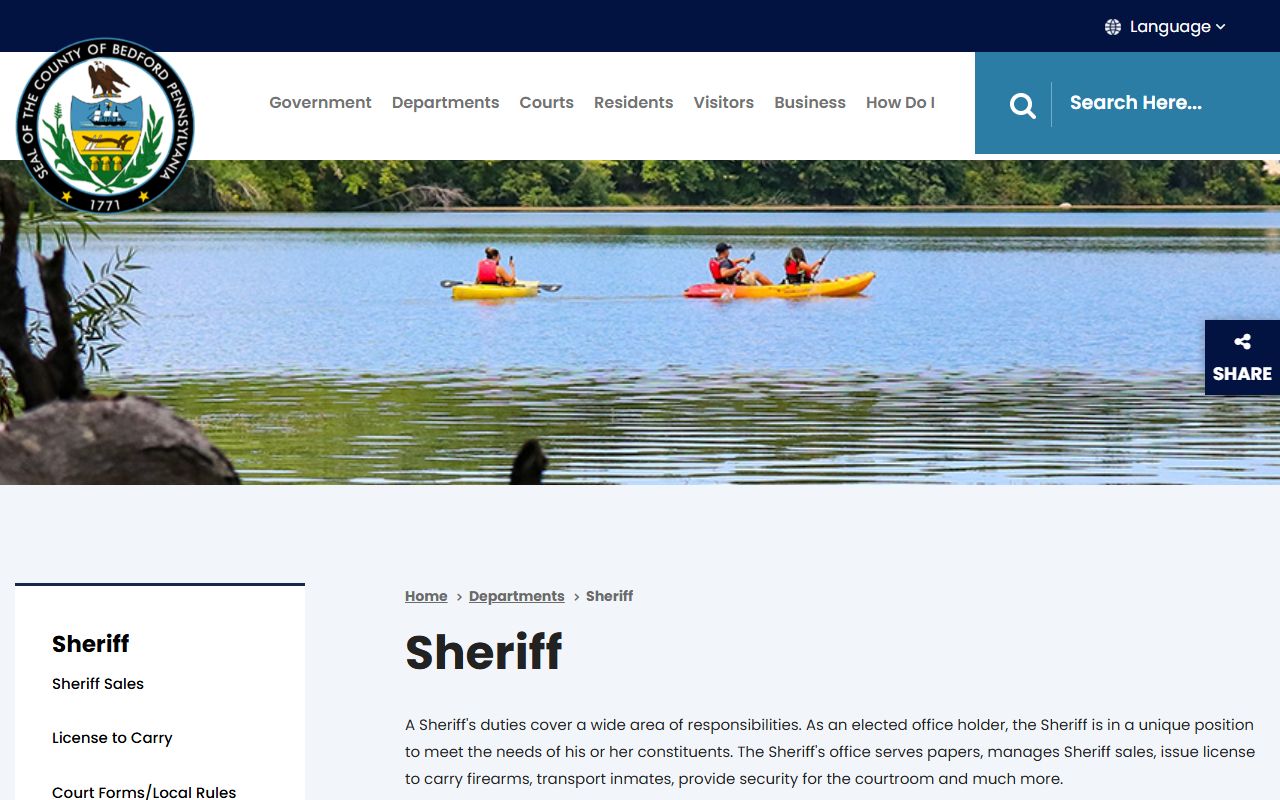 Bedford County warrant search sheriff duties and contact